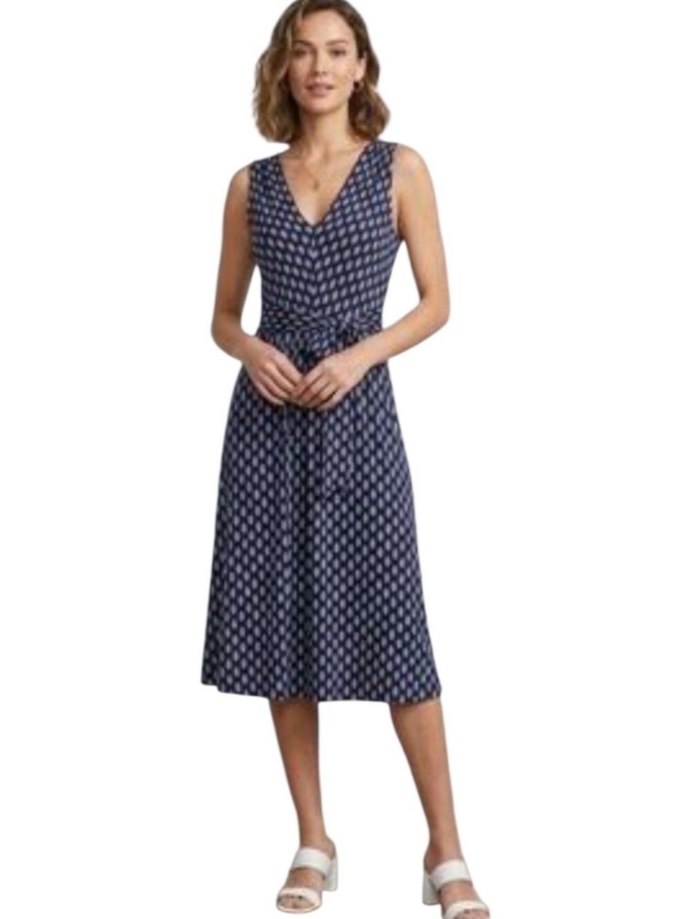 LOFT Dark Blue & White Floral V-Neck Dress Size Small Petite